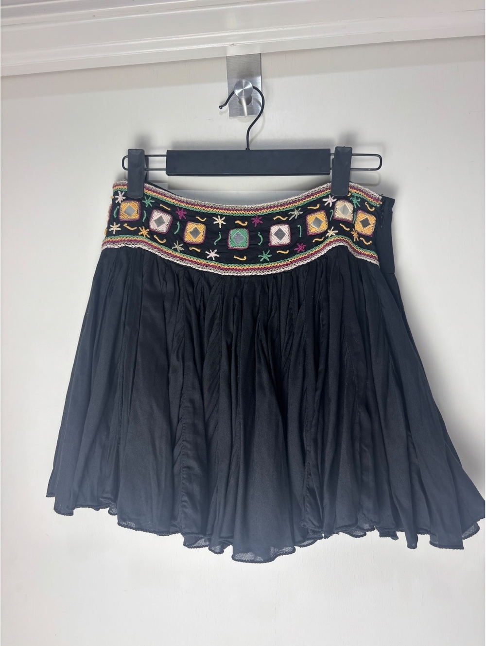 RAGA Women’s Small Black Embroidered Mirror Mini Skirt Boho Festival NWT